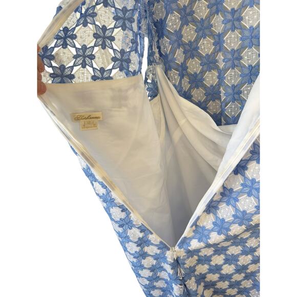 SHOSHANNA Rachel Ruffle Lace Midi Dress Size 12 Blue & White Wedding Guest - Picture 10 of 14